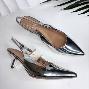A New Day Women 6.5 Silver Aubrey Slingback
Heels Memory Foam Insole Pointed Toe